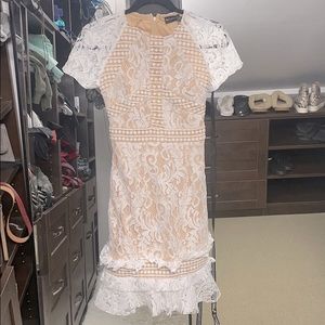 White Frill Hem Lace Bodycon Dress